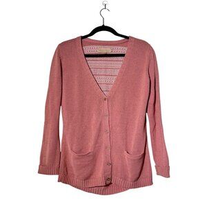 Gloria Jewel Womens Coral Pink Knitted Handmade Pima Cotton Cardigan Size T1
